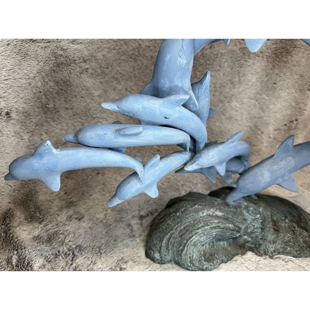 Large Bronze Dolphin Sculpture on Wave Base – Heavy 15.4 lb Art‎ Decor - Picture 2 of 14